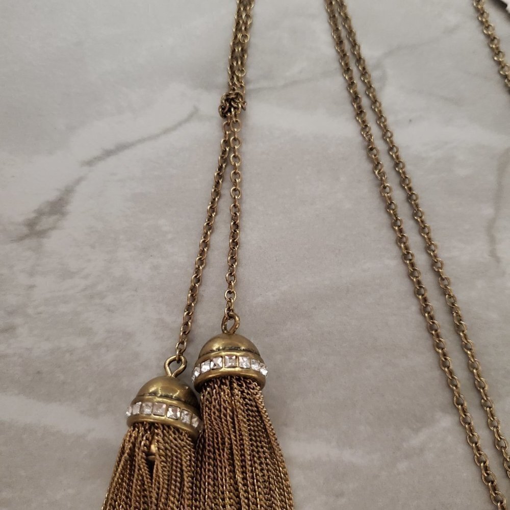 ✨ NEW J.Crew Double Tassel Rhinestones Crystal Pave Pendant Necklace ✨ - Picture 3 of 7